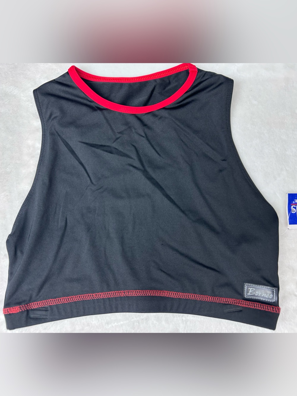 Borneo Black High-Neck Crop Sports Bra with Red Trim Size Latge